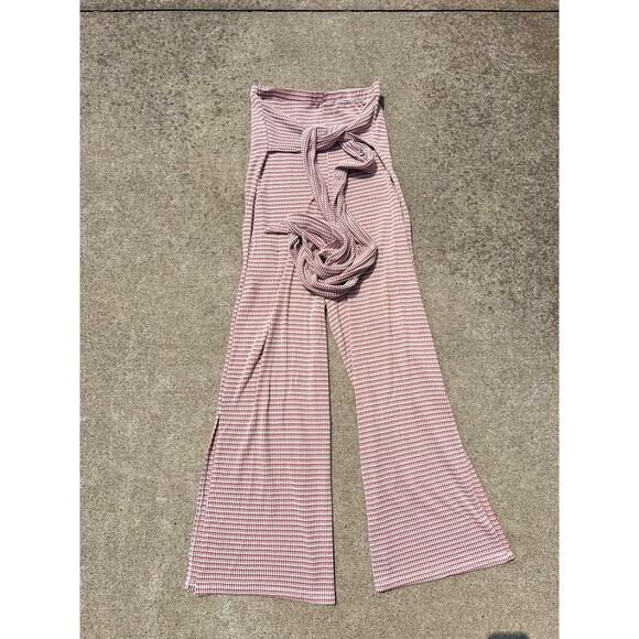 Endless Blu Jumpsuit Women Size Small Plaid Front Tie Sleeveless Wide Leg USA - Picture 4 of 5